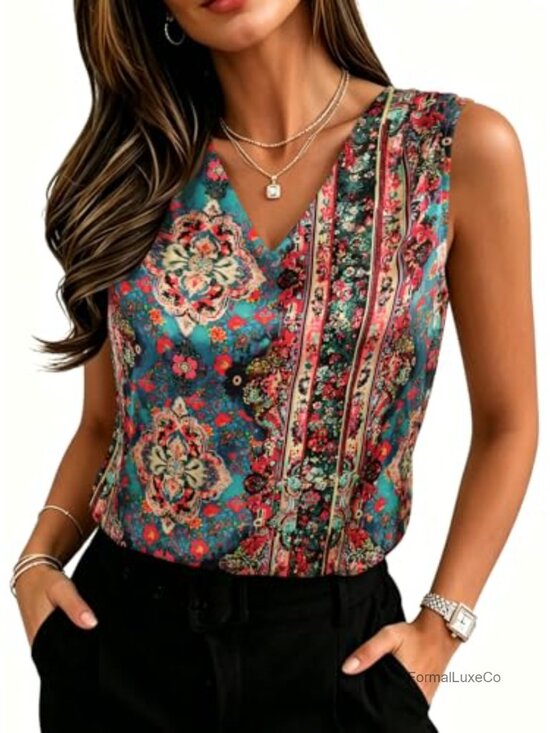 Tops - Womens Satin Tank Tops Dressy Pleated V Neck Sleeveless Silk Shirts Business